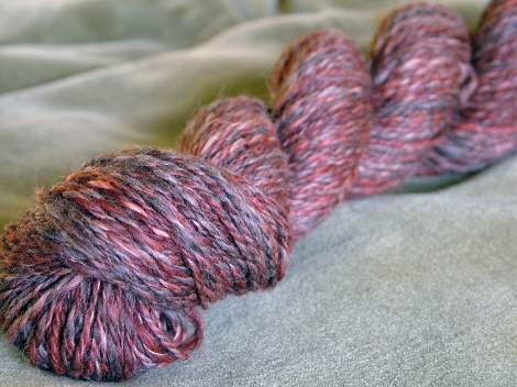 This is 50/50 brown yak and merino.  Naturally dyed by Tactile, a fiber arts studio in Napa, CA.